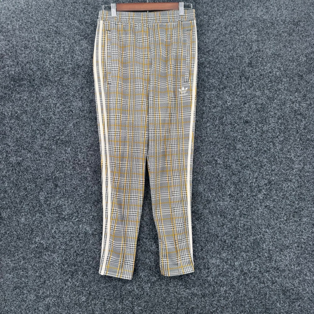 Adidas Originals Glen Plaid Track Pants Mens Small Yellow Grey Check Joggers